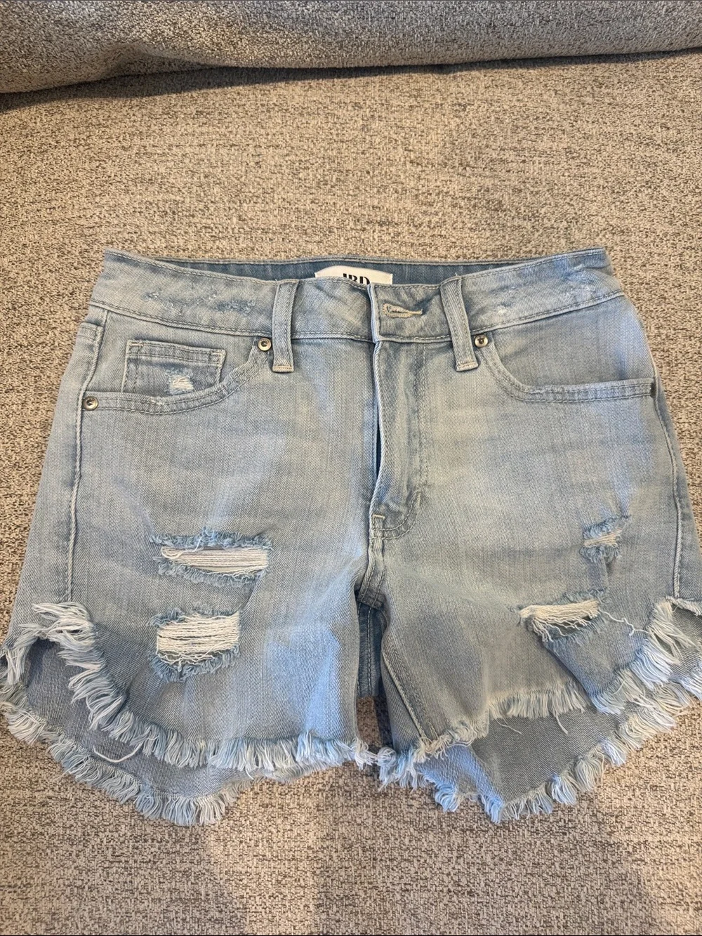 Light Wash Distressed Denim Shorts - Women